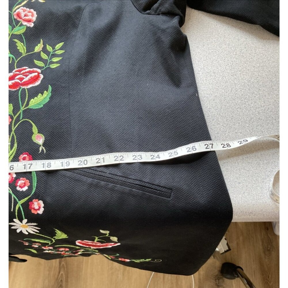 VICTOR COSTA vtg 90s Women Coat 2X Black Embroidered Flowers Button up Longline - Picture 10 of 11